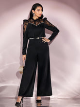 Load image into Gallery viewer, SHEIN Modely Contrast Lace Ruffle Trim Wide Leg Jumpsuit Without Belt