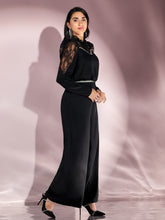 Load image into Gallery viewer, SHEIN Modely Contrast Lace Ruffle Trim Wide Leg Jumpsuit Without Belt