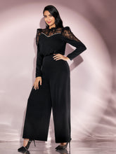 Load image into Gallery viewer, SHEIN Modely Contrast Lace Ruffle Trim Wide Leg Jumpsuit Without Belt