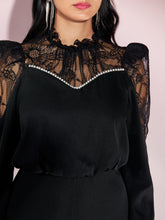 Load image into Gallery viewer, SHEIN Modely Contrast Lace Ruffle Trim Wide Leg Jumpsuit Without Belt