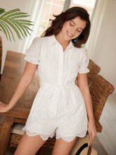 Load image into Gallery viewer, Puff Sleeve Belted Schiffy Romper
