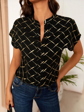 Load image into Gallery viewer, Gold Argyle Print Notched Neck Batwing Sleeve Blouse
