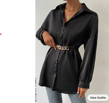 Load image into Gallery viewer, Drop Shoulder Fold Pleated Detail Chain Detail Belted Shirt
