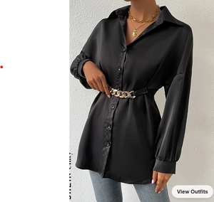 Drop Shoulder Fold Pleated Detail Chain Detail Belted Shirt