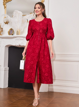 Load image into Gallery viewer, Lantern Sleeve Zip Front Jacquard Dress
