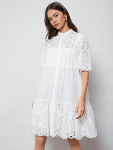 Puff Sleeve Schiffy Smock Dress Without Belt