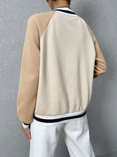 Load image into Gallery viewer, Letter Patched Striped Trim Raglan Sleeve Bomber Jacket
