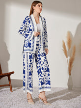 Load image into Gallery viewer, Floral Print Belted Coat &amp; Wide Leg Pants
