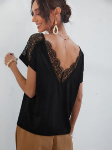 Frenchy Guipure Lace Scallop Trim Batwing Sleeve Tee