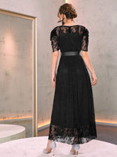 Load image into Gallery viewer, Puff Sleeve Belted Lace Dress
