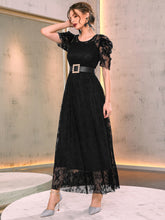 Load image into Gallery viewer, Puff Sleeve Belted Lace Dress
