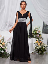 Load image into Gallery viewer, Contrast Sequin Mesh Insert Draped Detail Chiffon Maxi Prom Dress
