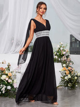 Load image into Gallery viewer, Contrast Sequin Mesh Insert Draped Detail Chiffon Maxi Prom Dress
