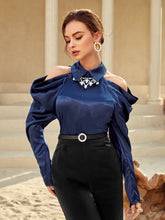 Load image into Gallery viewer, Cold Shoulder Gigot Sleeve Rhinestone Detail Top
