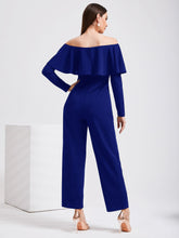 Load image into Gallery viewer, Off Shoulder V Wired Overlay Jumpsuit Without Belt

