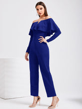 Load image into Gallery viewer, Off Shoulder V Wired Overlay Jumpsuit Without Belt
