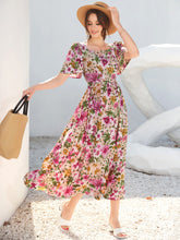 Load image into Gallery viewer, Allover Floral Print Square Neck Butterfly Sleeve Dress
