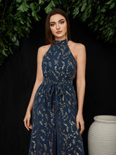 Load image into Gallery viewer, Golden Leaf Print Belted Culottes Jumpsuit
