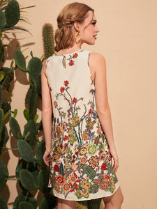 Keyhole Back Floral Print Tunic Dress