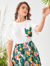 Load image into Gallery viewer, Tropical Print Patched Pocket Batwing Sleeve Dress
