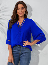 Load image into Gallery viewer, Guipure Lace Trim Trumpet Sleeve Blouse
