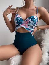 Load image into Gallery viewer, Random Floral Print Wrap Cross Push Up One Piece Swimsuit
