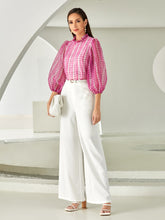 Load image into Gallery viewer, Plaid Lantern Sleeve Frilled Top &amp; Wide Leg Pants Without Belt
