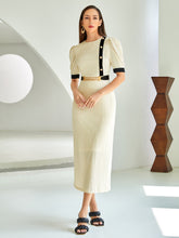 Load image into Gallery viewer, Fake Button Puff Sleeve Slit Back Belted Dress
