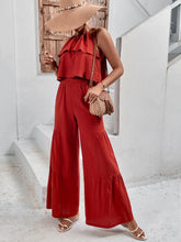 Load image into Gallery viewer, Tie Back Ruffle Trim Cami Top &amp; Ruffle Hem Wide Leg Pants
