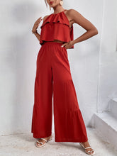 Load image into Gallery viewer, Tie Back Ruffle Trim Cami Top &amp; Ruffle Hem Wide Leg Pants
