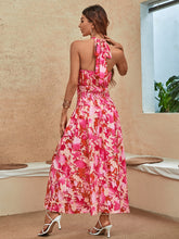 Load image into Gallery viewer, Floral Print Shirred Waist Tie Backless Halter Dress
