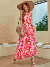 Load image into Gallery viewer, Floral Print Shirred Waist Tie Backless Halter Dress
