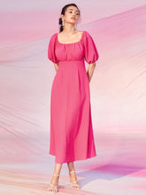 Load image into Gallery viewer, Ruched Bust Puff Sleeve Zip Back A-line Dress
