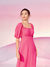 Load image into Gallery viewer, Ruched Bust Puff Sleeve Zip Back A-line Dress
