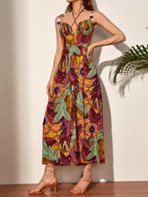 Load image into Gallery viewer, Tropical Print Knot Shoulder Tie Back Dress
