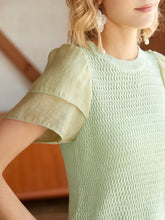 Load image into Gallery viewer, Knit Mix Puff Sleeve Textured Knit Top
