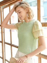 Load image into Gallery viewer, Knit Mix Puff Sleeve Textured Knit Top

