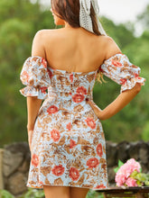 Load image into Gallery viewer, SBetro Floral Print Off Shoulder Ruffle Trim Wrap Dress
