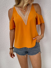 Load image into Gallery viewer, Contrast Guipure Lace Cold Shoulder Blouse
