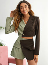 Load image into Gallery viewer, Two Tone Single Button Crop Blazer &amp; Skirt
