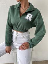 Load image into Gallery viewer, Letter Patched Drop Shoulder Half Zip Thermal Sweatshirt
