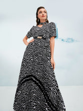 Load image into Gallery viewer, Zebra Striped Print Pleated Hem Puff Sleeve Belted Dress
