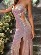 Load image into Gallery viewer, Contrast Mesh Backless Slit Thigh Sequin Tube Formal Dress
