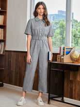 Load image into Gallery viewer, Patched Pocket Button Front Buckled Belted Shirt Jumpsuit
