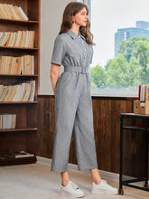 Load image into Gallery viewer, Patched Pocket Button Front Buckled Belted Shirt Jumpsuit
