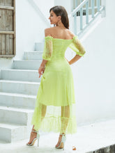 Load image into Gallery viewer, Contrast Lace Puff Sleeve Sweetheart Neck Ruffle Hem Mesh Dress
