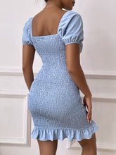 Load image into Gallery viewer, Puff Sleeve Sweetheart Neck Shirred Ruffle Hem Bustier Bodycon Dress
