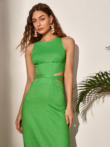 Lace Up Backless Solid Dress