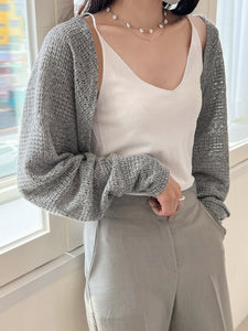 Pointelle Knit Open Front Crop Cardigan Without Cami Top