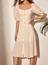 Load image into Gallery viewer, Button Front Puff Sleeve Dress
